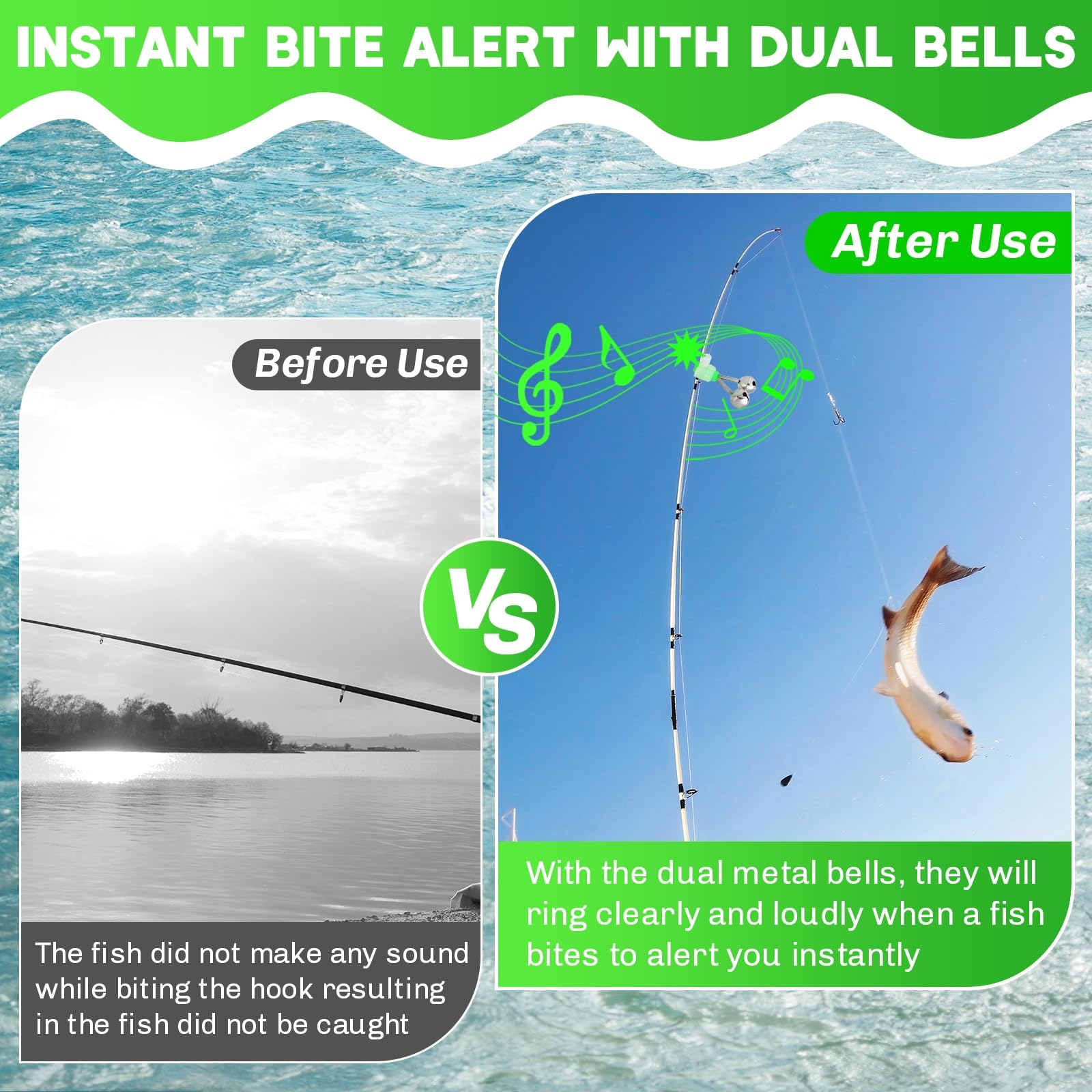 Bell Rod Snapklik.com : Weyleity Fishing Bells 30Pack Fish Bite Bait Alarm Bell ...