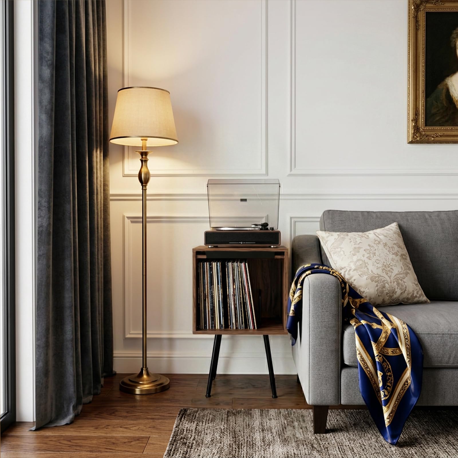 Faesun Supporto per giradischi con coperchio ribaltabile, può contenere fino a 100 album, supporto per giradischi con display per dischi in vinile, per soggiorno, camera da letto, noce