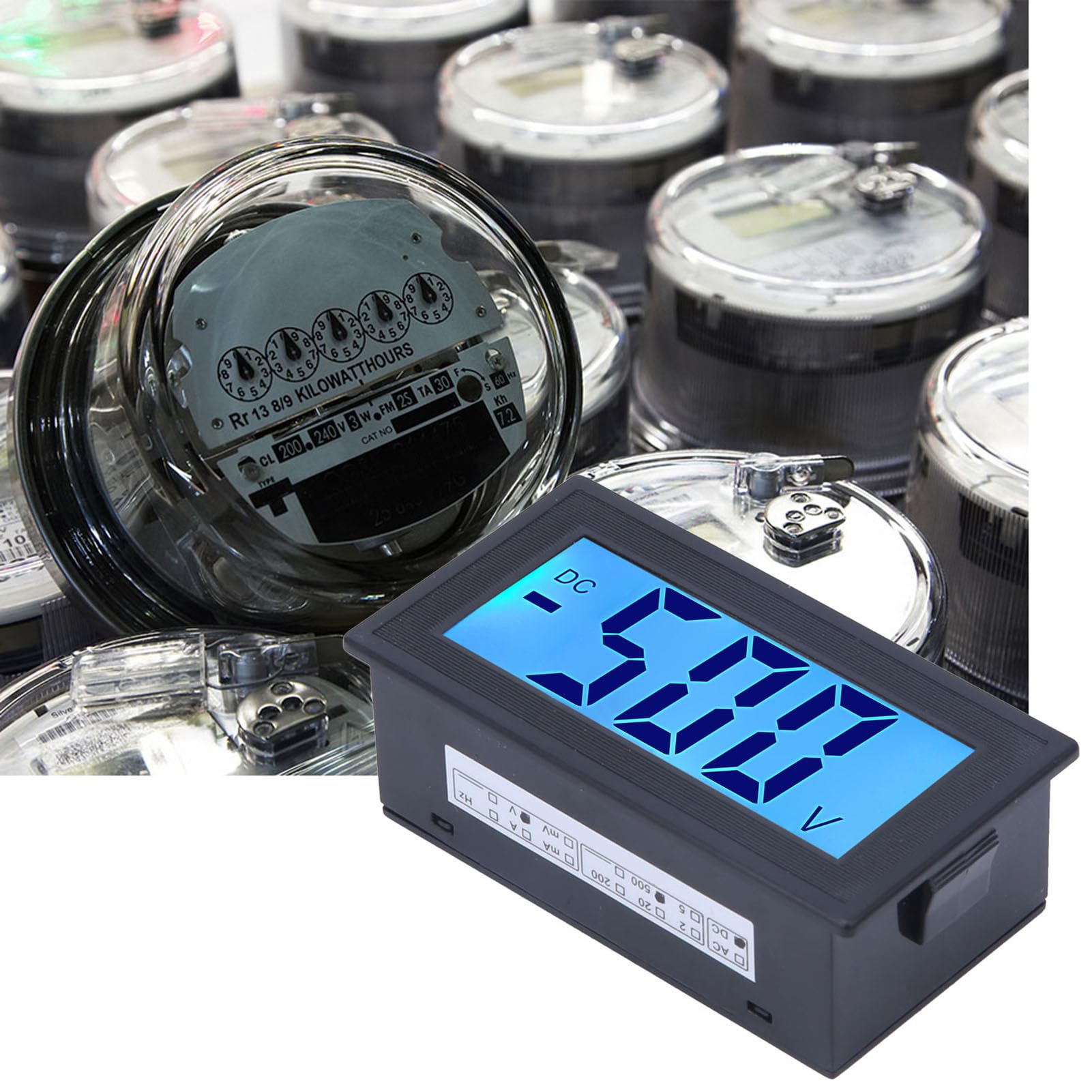 YB5135DB DC Voltmetro Digitale Display LCD Voltage Meter AC Alimentazione 0-500 V, Blu, DC0-500V, Digitale