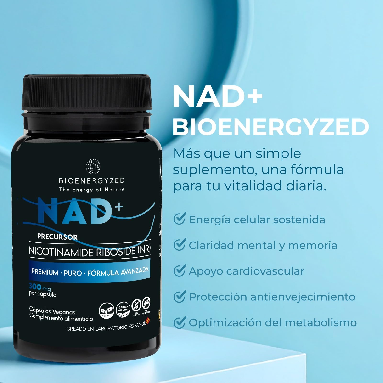 100% NAD PURO Alta Absorción, 300mg - Laboratorio Español - Salud celular, Antiedad y Energía - Pack Ahorro XL / 3 Meses - NAD+ Nicotinamide Riboside - Puro y Potente Sin Añadidos, Grado Farmacéutico