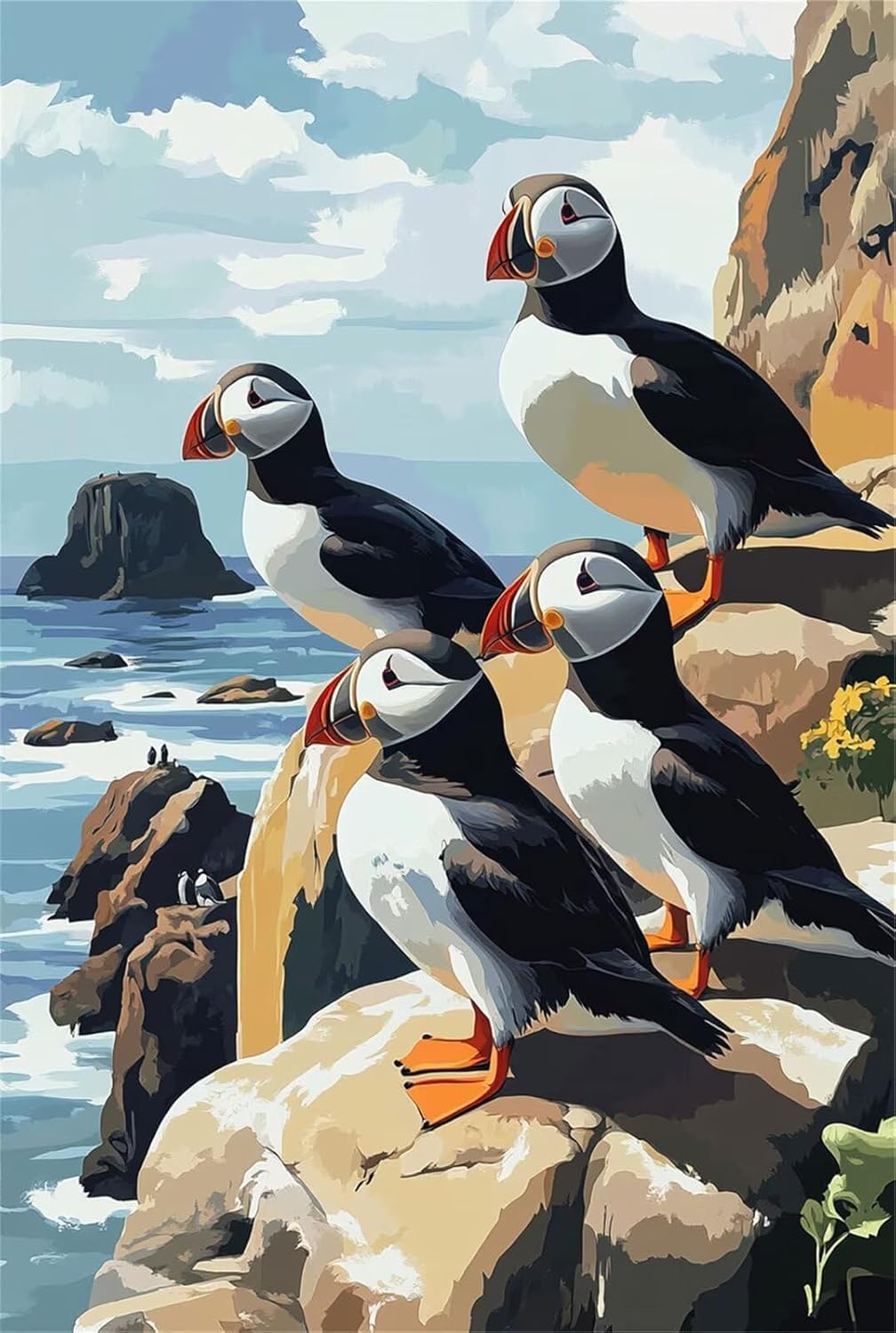 Diamond Painting Kits for Adults, Puffin Full Drill Diamond Painting Art Craft Kit Diamond Painting Set Crystal Rhinestone Embroidery Canvas Painting for Beginners, Gifts, Home Wall Decor (45×60cm)