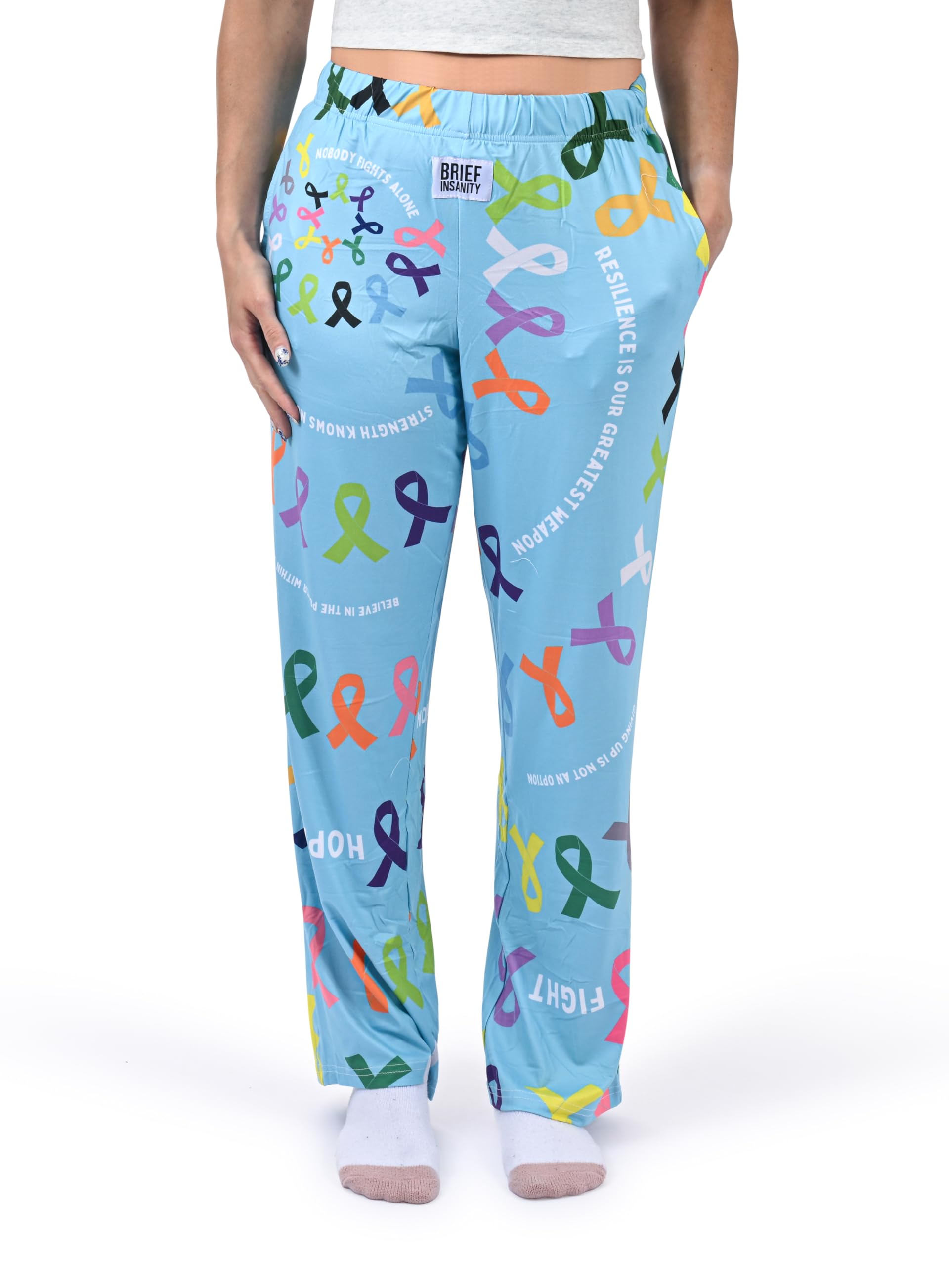 BRIEF INSANITY Lounge Pajama Pants for Men and Women | Colorful Ribbons Cancer Warrior Hope Design Bottoms - Comfy, Ultra Soft, Novelty Loungewear