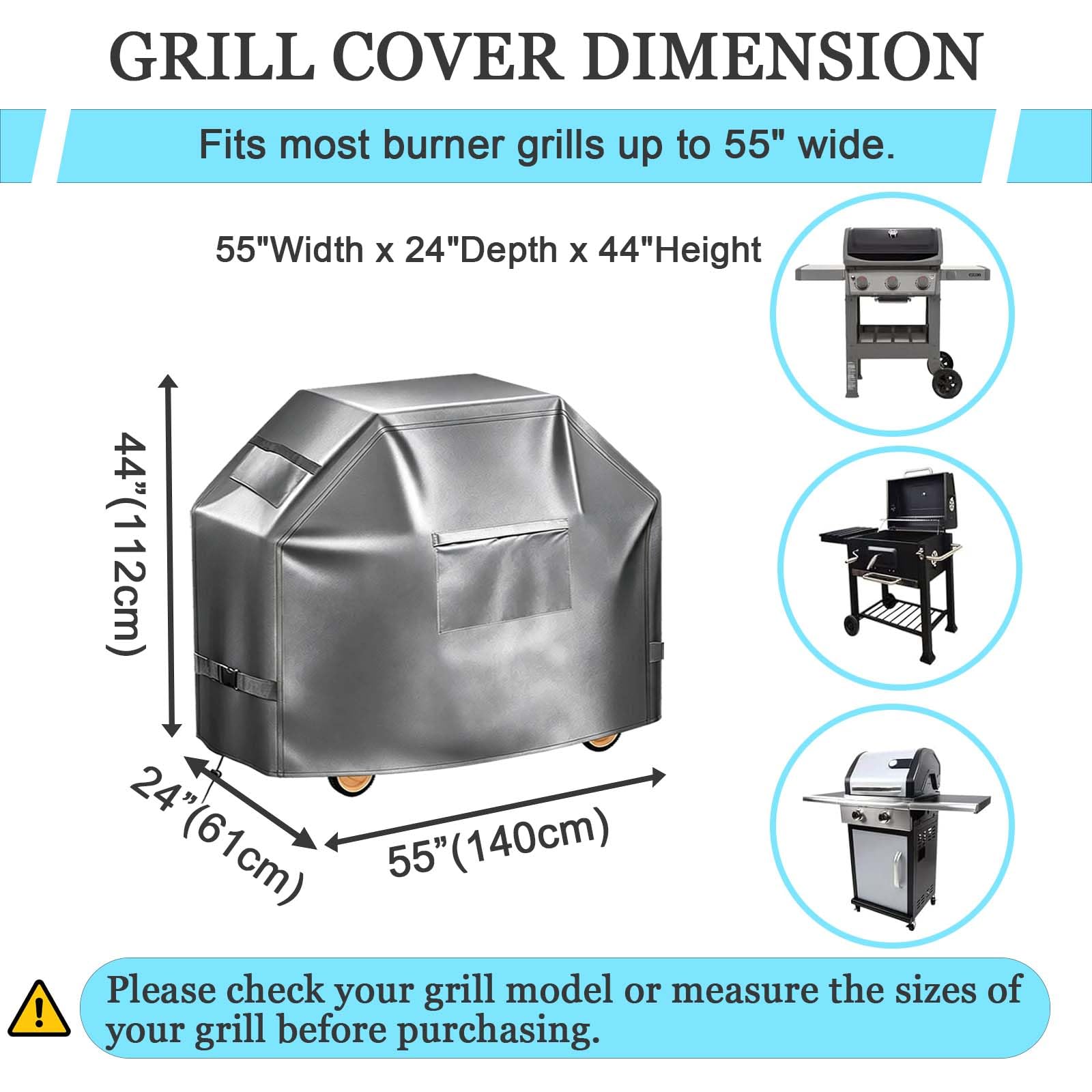 Copertura Barbecue da Esterno, Tessuto Oxford 600D Copri Barbecue da Esterno per BBQ Grill Resistente ai Raggi UV, Resistente alle intemperie,Grigio,140x61x112cm
