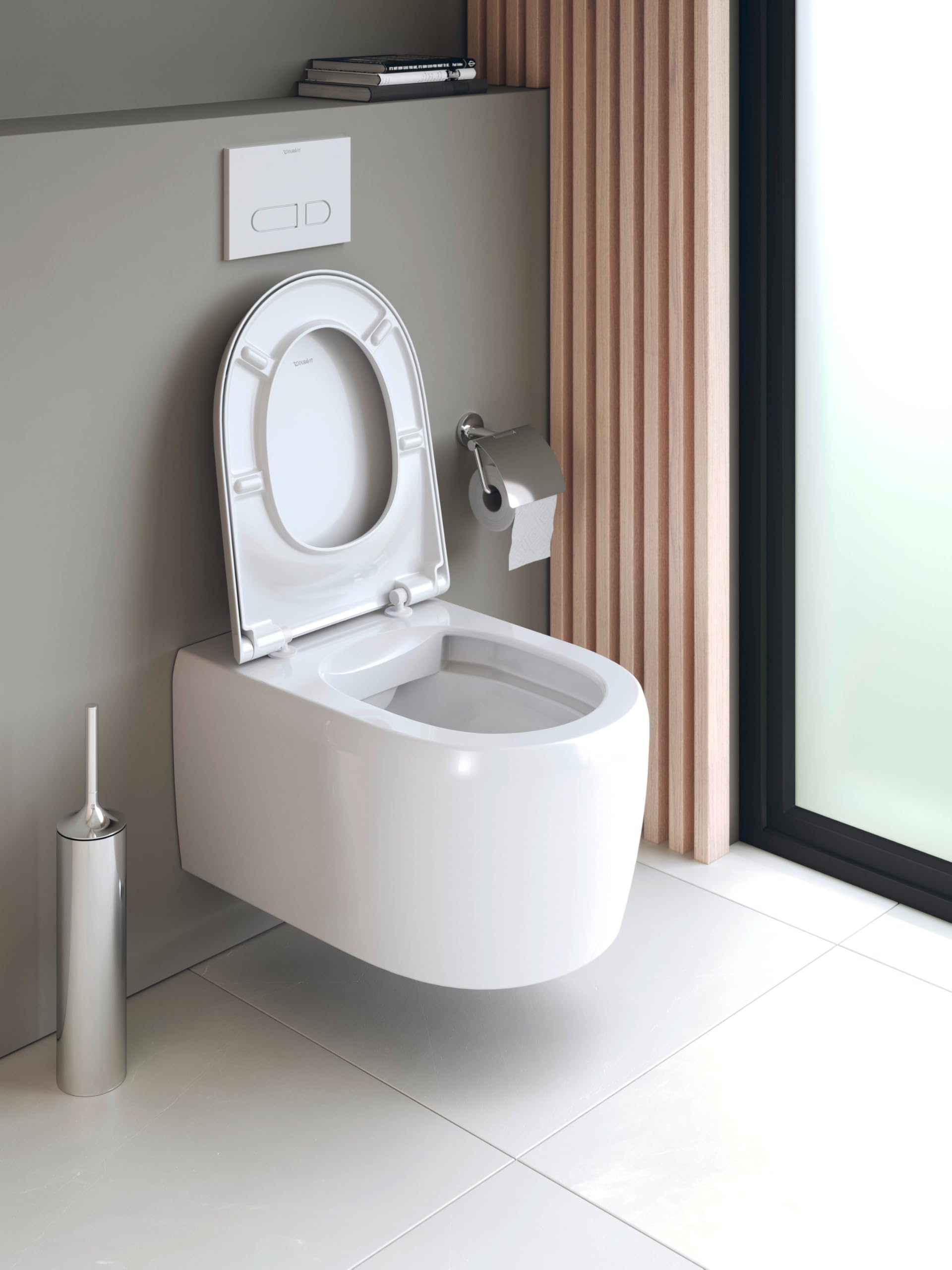 Duravit Qatego WC suspendido, cisterna baja, 385x570x360mm, salida horizontal, sin borde, 255609, Color: Blanco