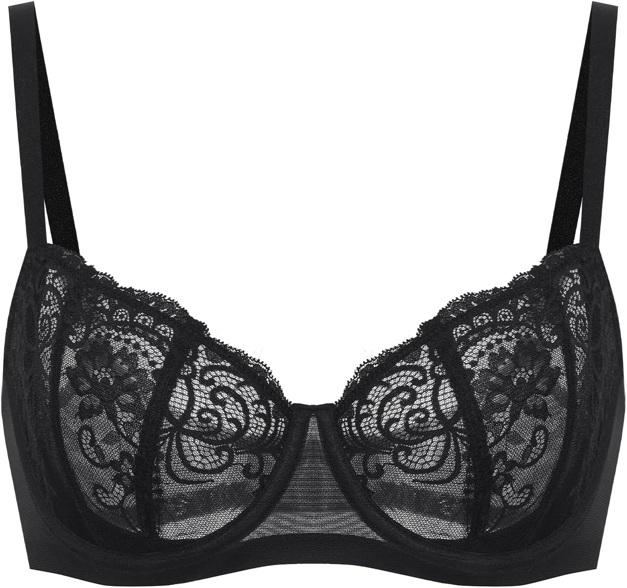 DELIMIRA Women's Balconette Lace Bra Plus Size Sexy See Through Unlined Underwire Bras