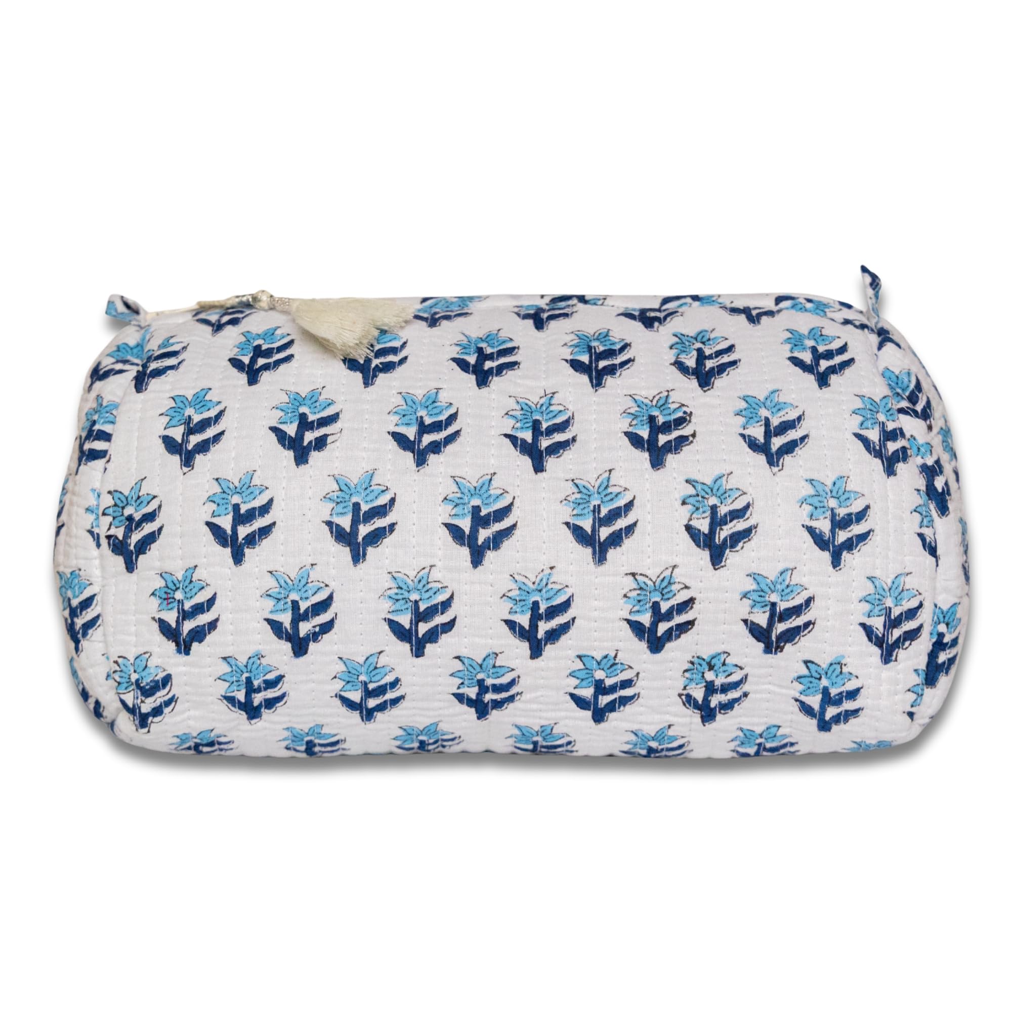 Neceser Print de Viaje Organizador, Bolsa de Aseo, Bolso Maquillaje de algodón Acolchado para Mujeres, Hombres y recién Nacidos con Forrado Impermeable Interior (Blanco Floral, Mediano) — view 20
