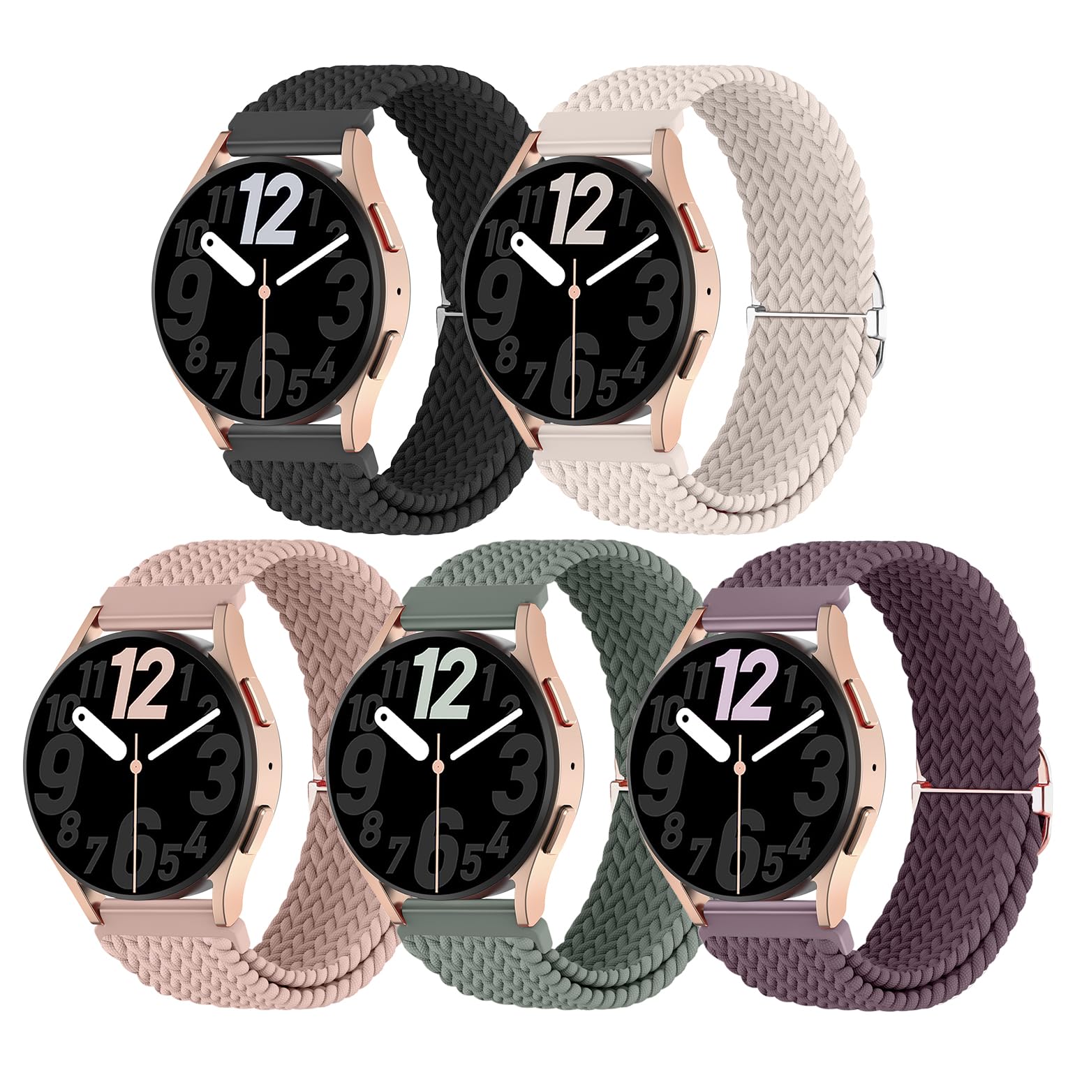 Stretchy Braided Bands Compatible with Samsung Galaxy Watch 7/6/5/4/FE 40mm 44mm/ Watch 5 Pro 45mm/ Watch 6/4 Classic 43mm 47mm 42mm 46mm/Galaxy Active 2 Band,20mm Soft Braided Nylon Sport Wristband,Multi Colors
