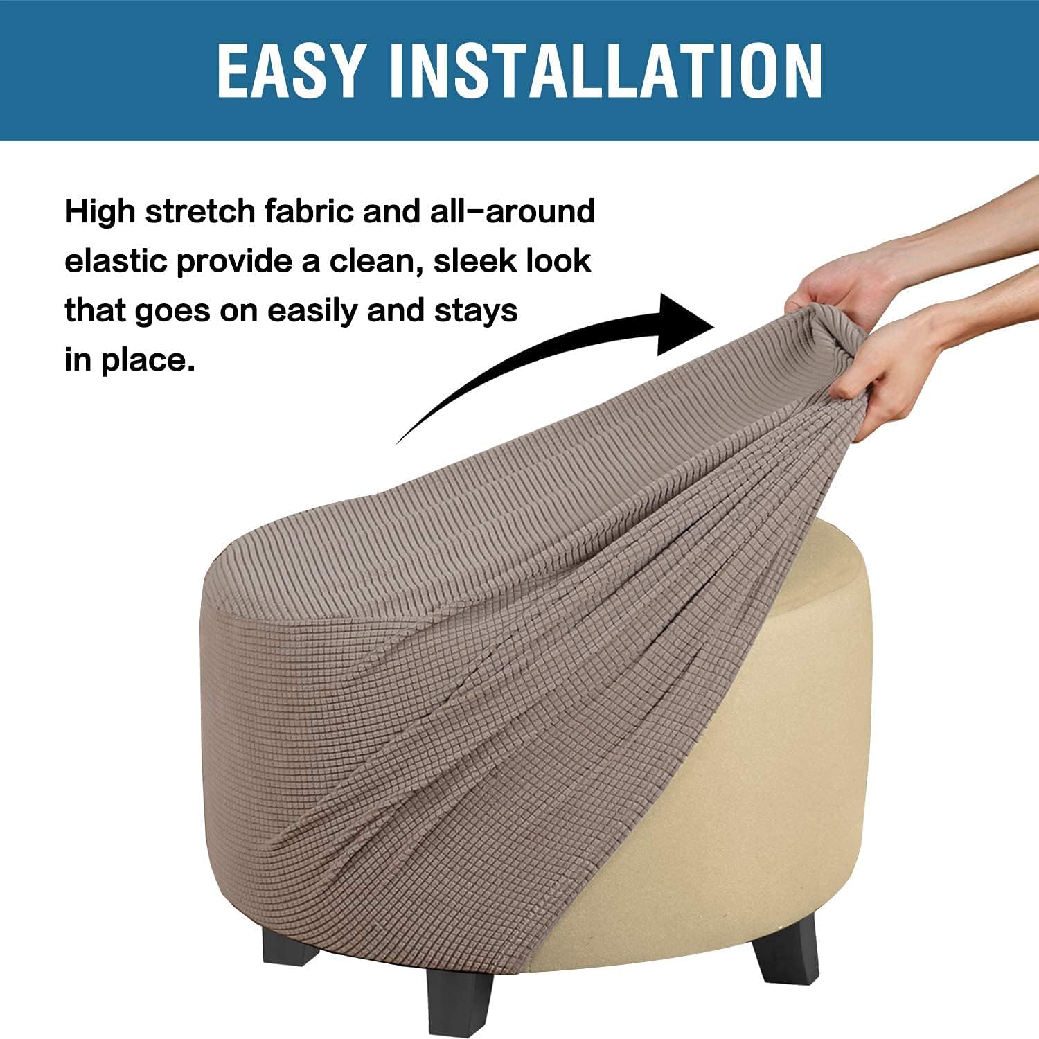 ADPON Ottoman Cover Stretch Ottoman Slipcover Round Ottoman Storage Cover Folding Stool Covers Furniture Protector Cover for Footrest Ottoman (X-Large,Taupe)