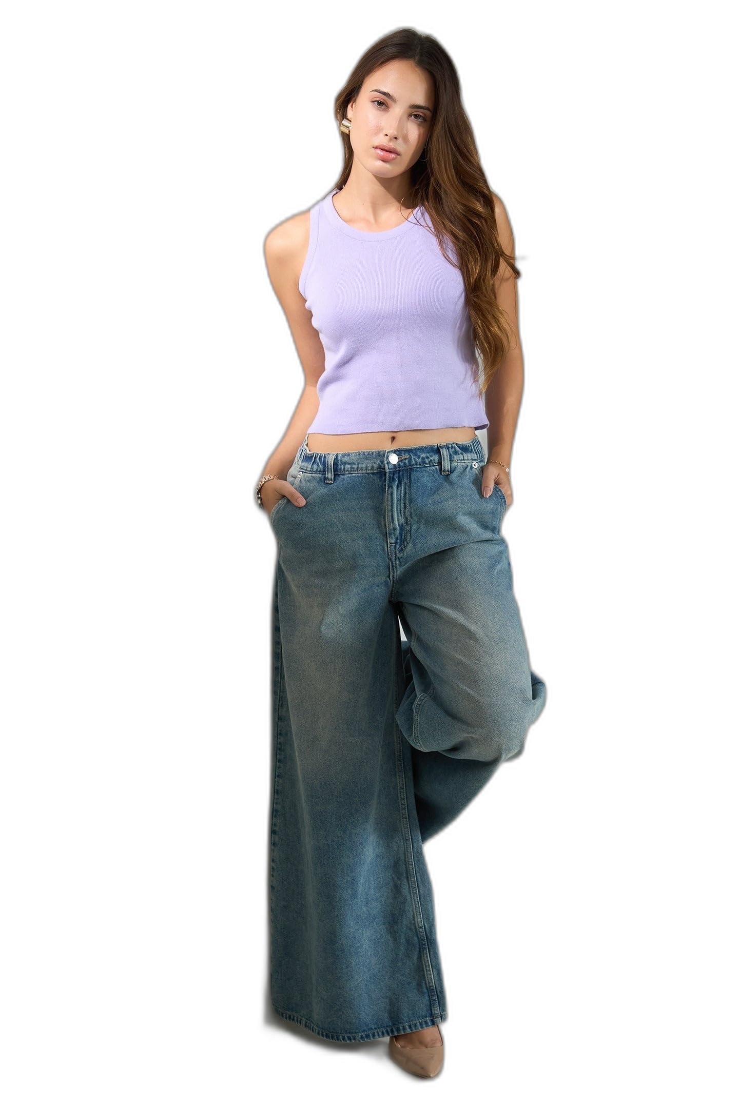 virgio Women's Wide Leg Jeans Light Blue Size 30 Low Rise Cotton Relaxed Fit Low-Rise Wide-Leg Pants-picture-13