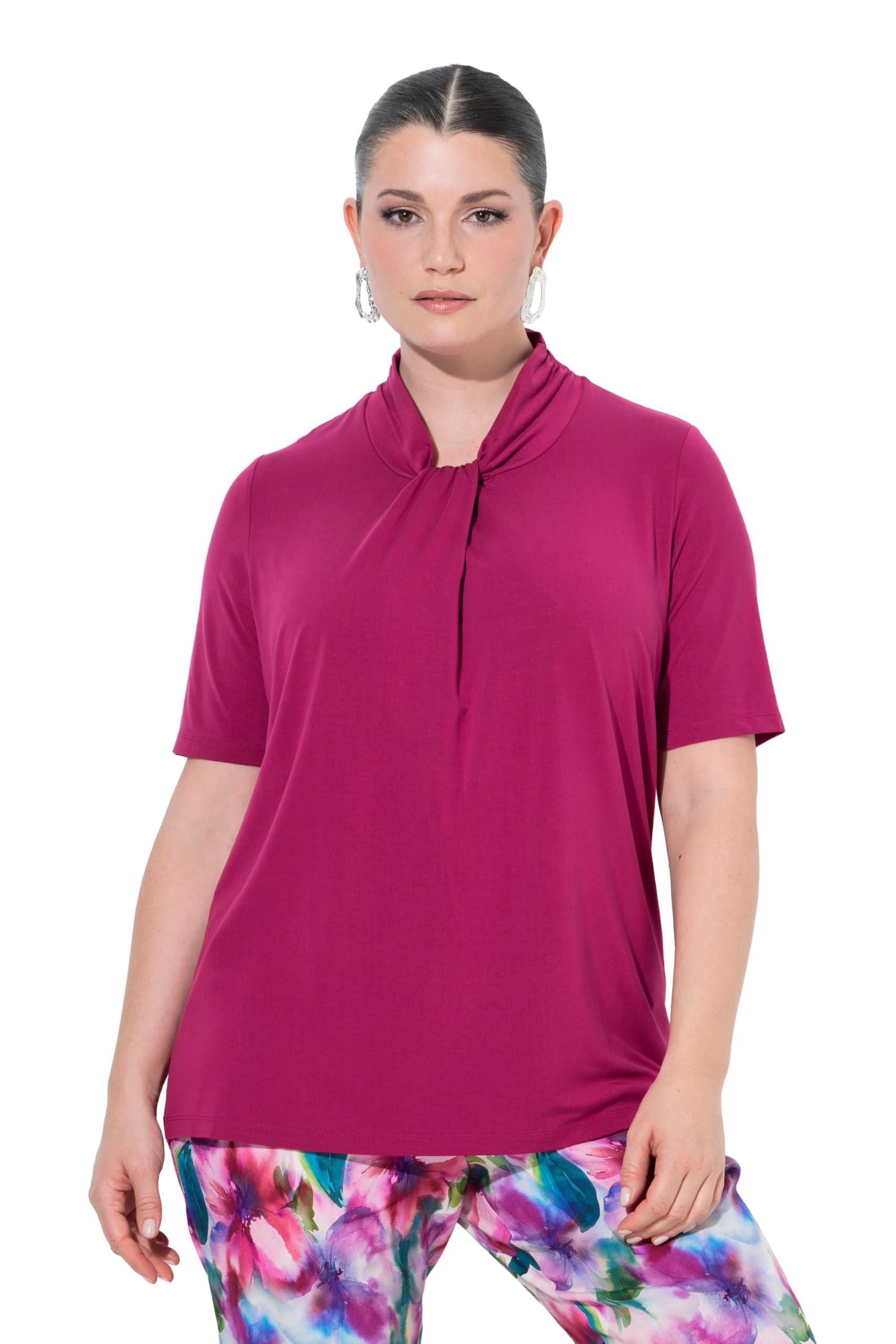 Ulla Popken Damen große Größen Übergrößen Plus Size T-Shirt, Lyocell, Classic, Stehkragen, Halbarm 847955