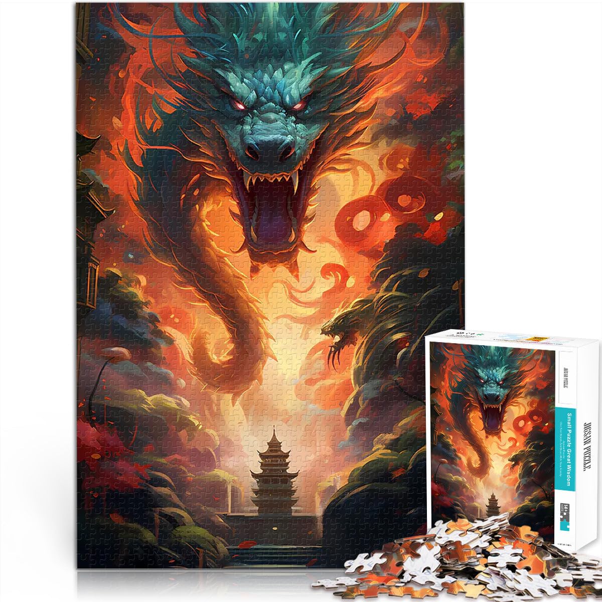 1000 Pieces Jigsaw Puzzles for teenagers red eye dragon Familienspiel für und mit passendem Poster und Quizblatt38x26cm — image 1
