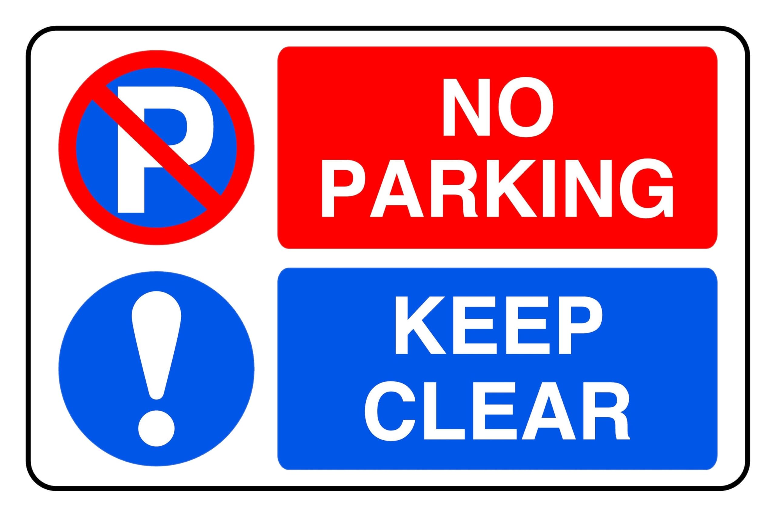No Parking Keep Clear - safety sign- 3mm Aluminum Dibond for indoor/outdoor usage (300mm x 200mm) 7m Viewing Distance.