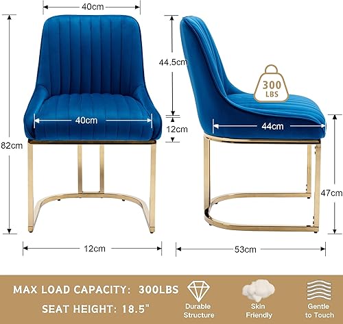 Miniatura 2 de Juego de 2 sillas de comedor modernas de terciopelo tapizadas, sillas de cocina con patas de metal doradorespaldo sin brazos para cocina, comedor,
