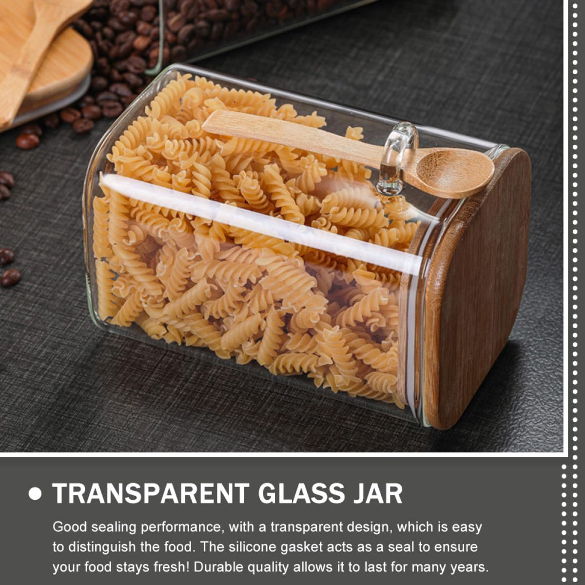 2pcs Glass Kitchen Canisters Set with Wooden Spoons, Airtight Square Food Storage Jars 1000ml and 1200ml for Coffee Beans, Cereals, and Snacks