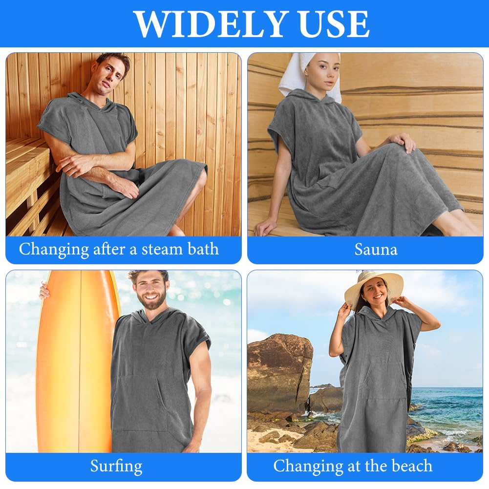 AUYAO Poncho Surf, 110cmX78cm Poncho de Toalla con Capucha para Adultos, Capa Cambiarse, Microfibra de Secado Rápido, Toalla Poncho con Bolsillos Unisex Ideal para Vacaciones Surf Playa, Gris Claro