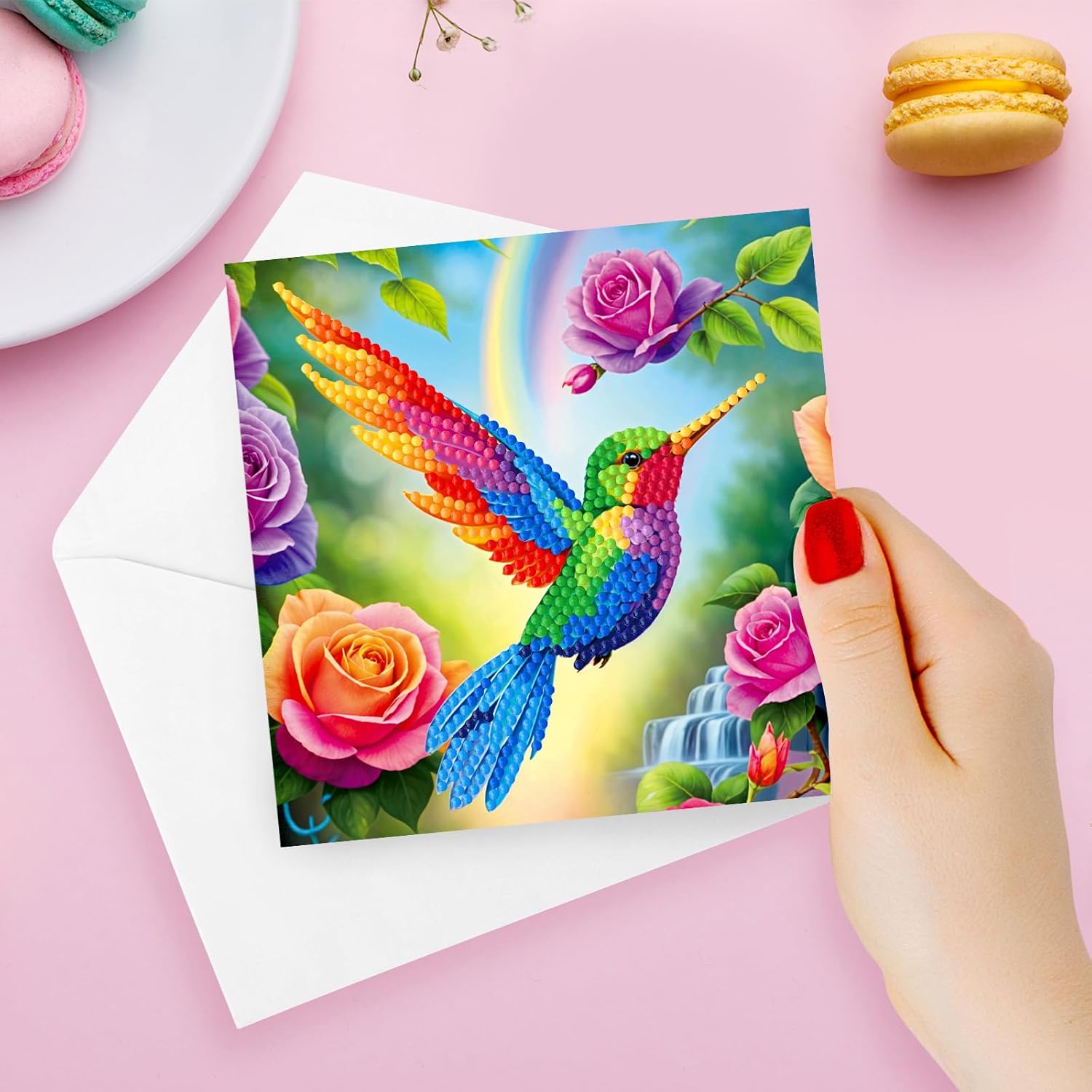 LUSandy 12 Packs DIY 5D Diamond Painting Flowers Cards Kits for Adults Colorful Hummingbird Butterfly Dragonfly Diamond Art Greeting Cards with Envelopes Gem Art Gifts for Family and Friends
