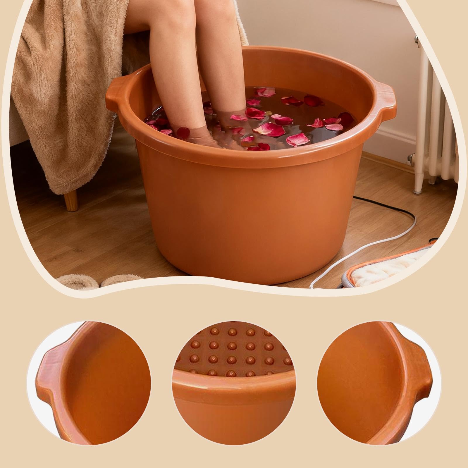 Fußbad SPA-Wanne, Badewanne mit Massagenoppen und Griff, Fußeimer, Angeleimer für Camping, Reinigung (Hellbraun)