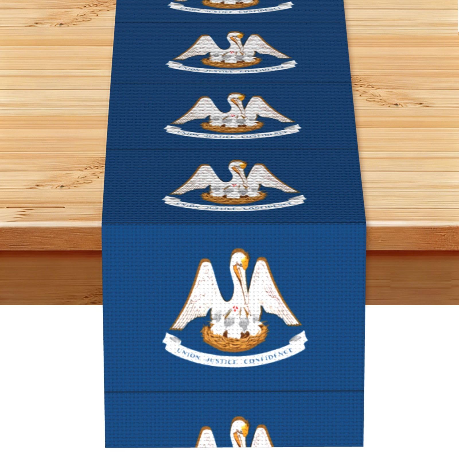 Louisiana State Flag Linen Look Table Runner 13x72-Wrinkle Resistant Farmhouse Style for Dining Table Decor