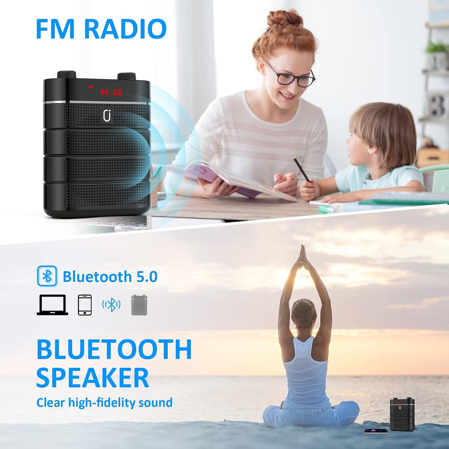 JYX Voice Amplifier with Wired Microphone Headset, 2200mAH Portable Bluetooth PA System Speaker, Supports FM/REC/USB/TF Card/AUX IN, for Teaching/Meeting/Tour Guiding
