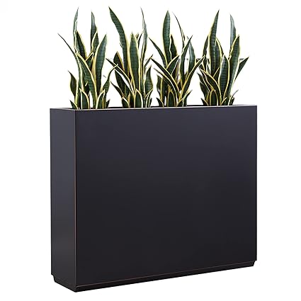 Wallowa Metallic Heavy Planter for Outdoor Plants, 38Lx10Wx30H Inches Tall and Long Metal Divider Planter Box with Hand Brushed Gold Edge for Outside & Indoor, No Assembly (Black)
