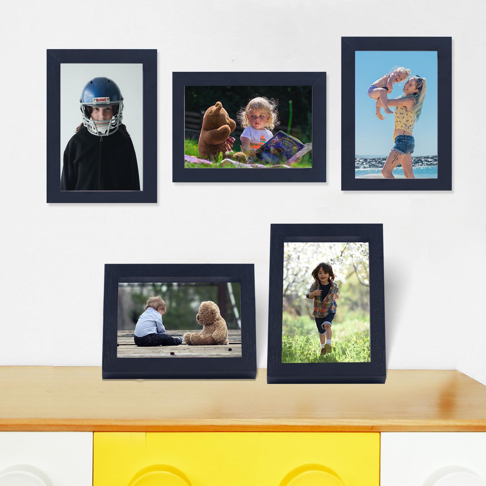 YEEPHAN Cornice portafoto multi 3 aperture con supporto per foto da 10 x 15 cm, in vero legno con plexi-glass frontale per montaggio a parete, set da