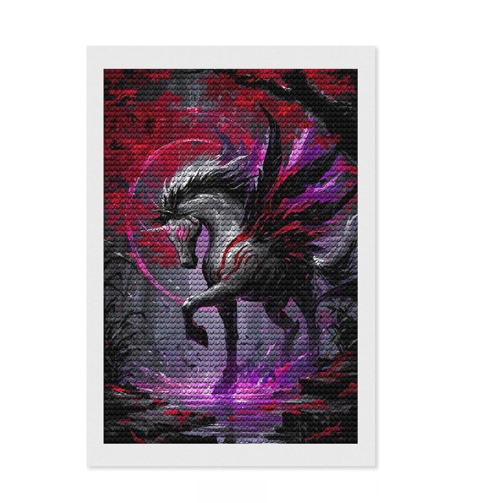 Junmoney Dark Winged Unicorn in Forest Diamond Art Canvas 8"x12", Relaxing DIY Hobby, Satisfying Creative Project, Farmhouse Decor, for Women