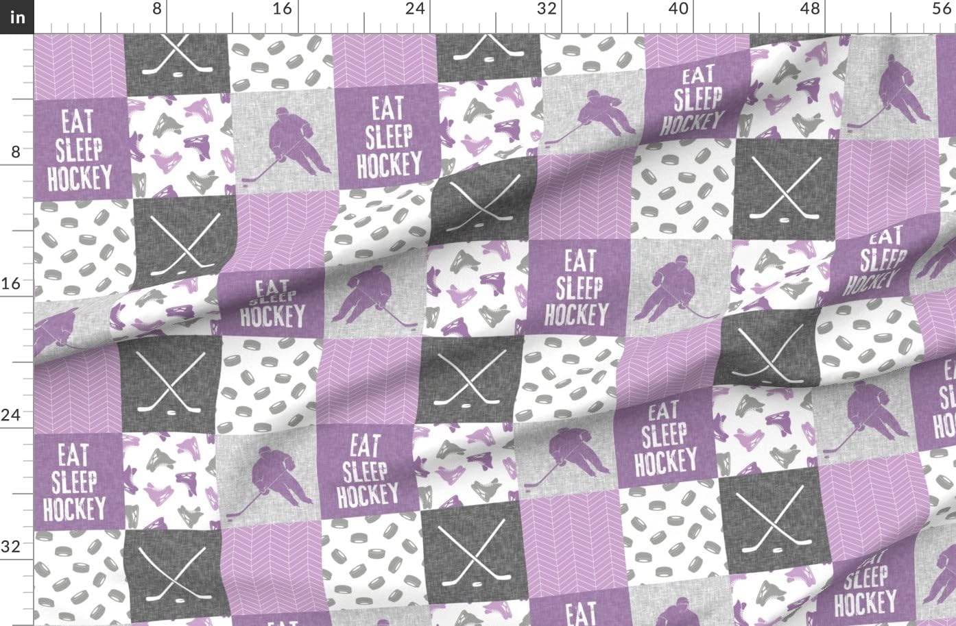 Spoonflower Fabric - Eat Sleep Hockey Ice Patchwork Nursery Wholecloth Cheater Quilt Top Printed on Organic Cotton Sateen Fabric by The Yard - Sewing Quilting Apparel Home Decor