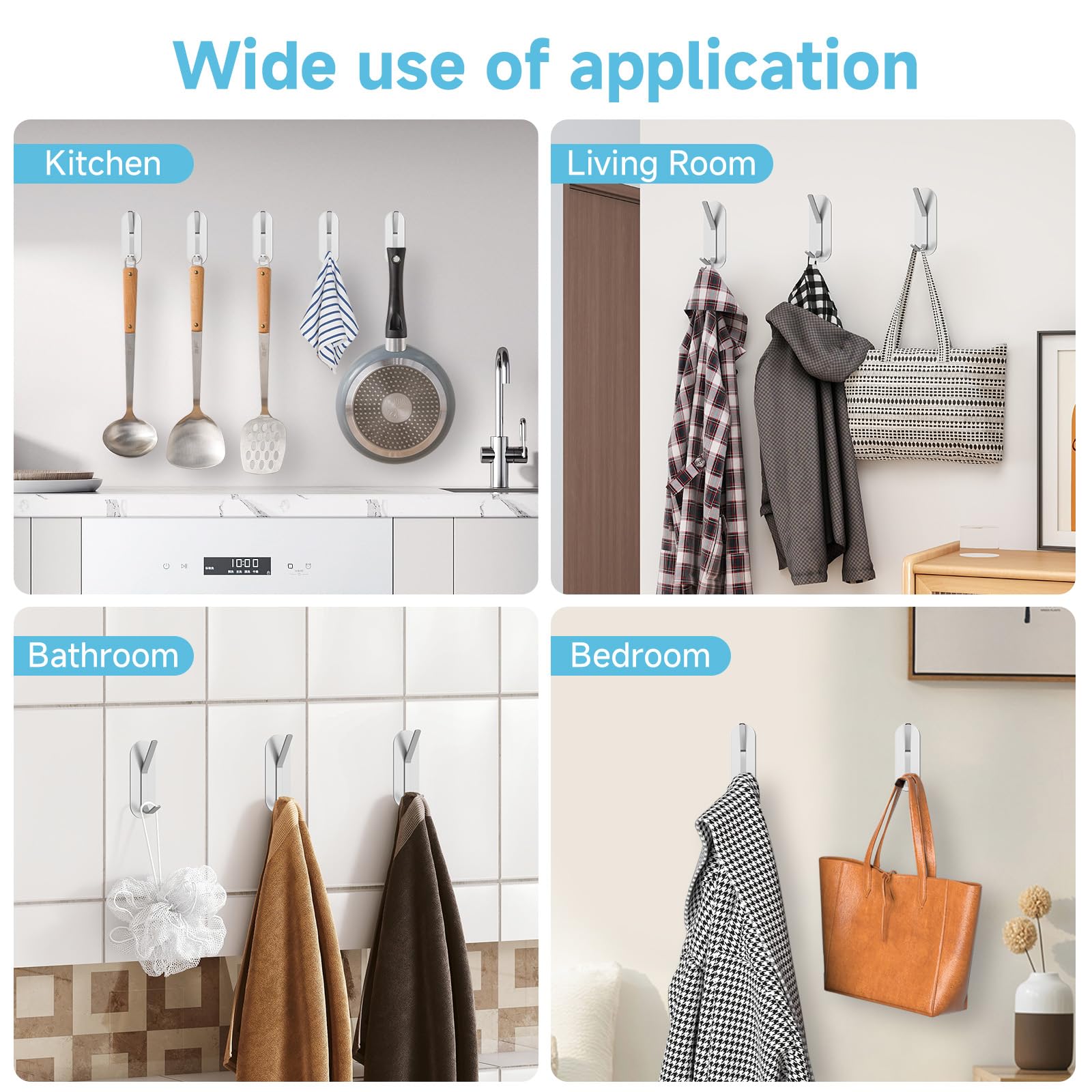 Alyvisun 5 Piezas Ganchos Adhesivos para Pared, Colgadores Adhesivos Resistentes de Acero Inoxidable, Ganchos de Pared sin Taladrar, Colgador Toalla para Baño Cocina Armario (Plata)