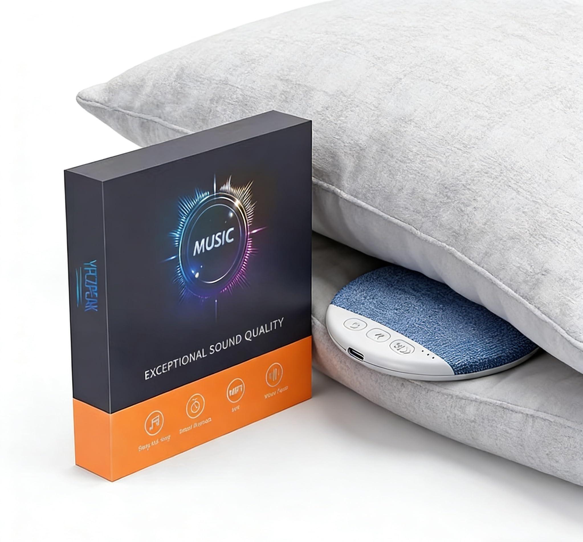 2026 New Bluetooth Pillow Speaker Pro for Sleeping, Under Pillow Speaker with Sleep Timer & White Noise, Thin Speaker for Bed, Hi-Fi Sound, 48H Battery, Type-C, Private Listening for Adults & Kids — view 8