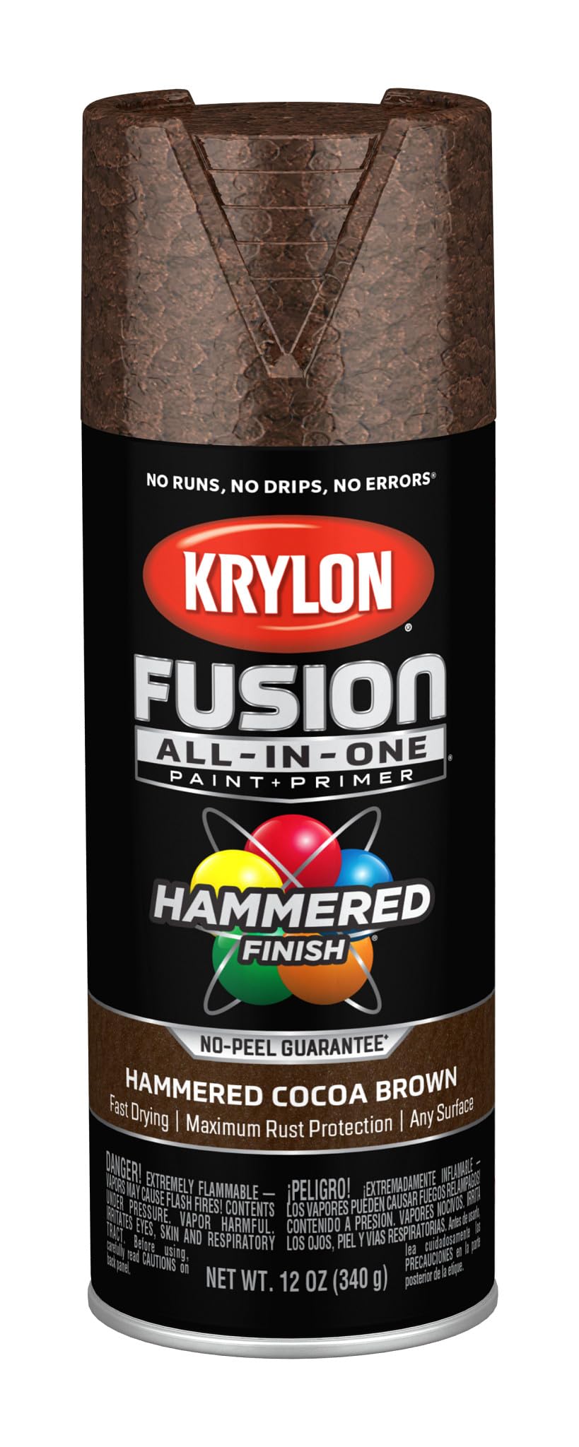 Krylon Fusion All-In-One Adhesive Hammered Finish Spray Paint for Indoor/Outdoor Use, 12 oz, Cocoa Brown