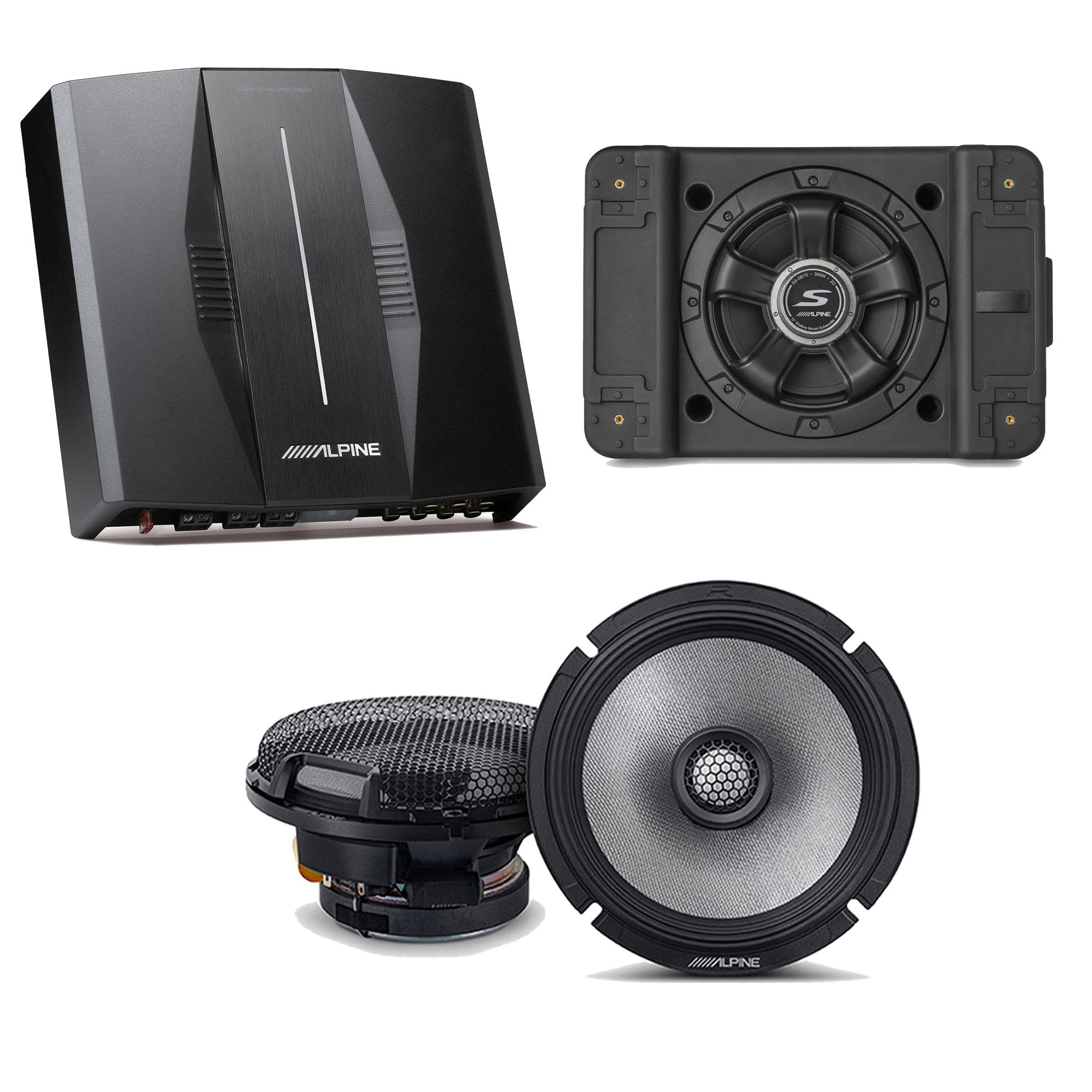 Alpine PXE-C80-88 OPTIM8 8-Channel Hi-Res Digital Sound Processor Amplifier w/SS-SB12 Subwoofer, R2-S65 Bundle