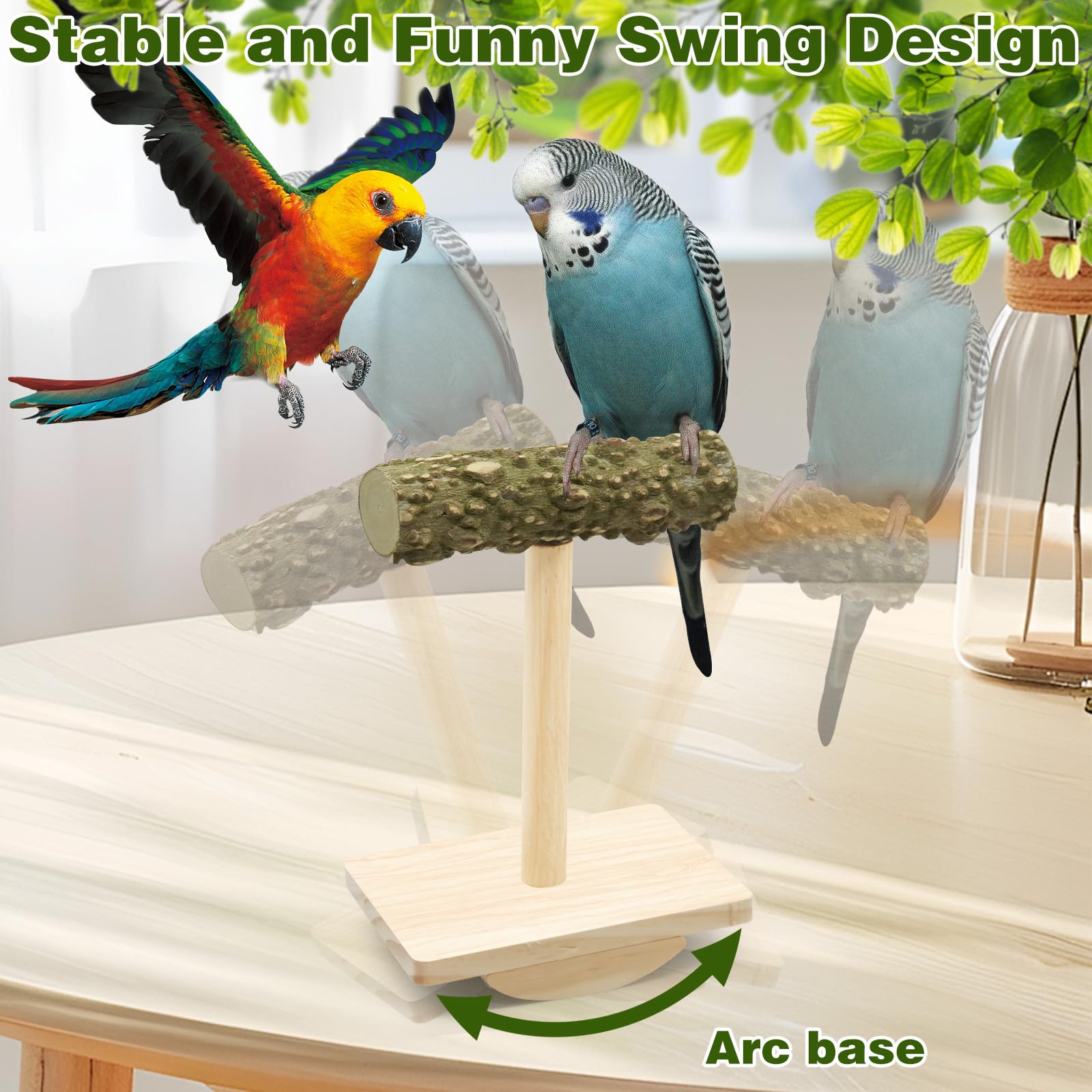 Supporto per trespolo per uccelli, altalena per uccelli, in legno naturale, per addestramento, arricchimento e intelligenza, a dondolo, giocattoli in legno, base ad arco, per parrocchetti piattaforma