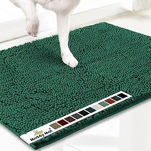 Muddy Mat® AS-SEEN-ON-TV Highly Absorbent Microfiber Dog Door Mat and Pet Rug, Non Slip Thick Washable Area and Bath Mat Soft Chenille for Kitchen Bathroom Bedroom and Indoor - Dark Green XXL 60"X48"