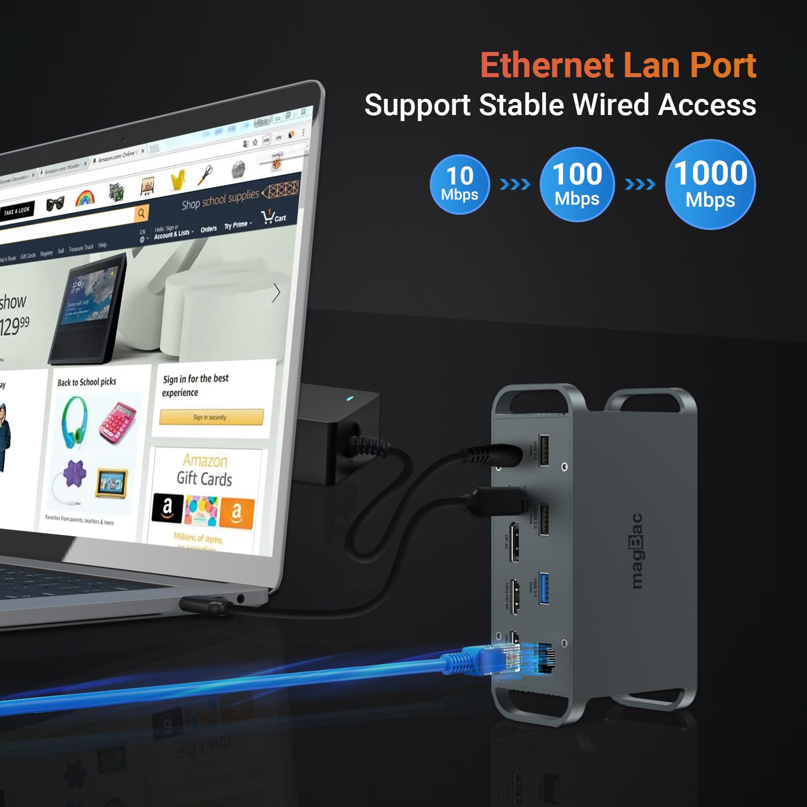 Docking station USB C triplo monitor, docking station per laptop con doppia HDMI 4K@60Hz, DP 4K@60Hz, 8 porte USB A/C, Ethernet 1000Mbps, slot per schede SD/TF, adattatore di alimentazione CA da 100 W