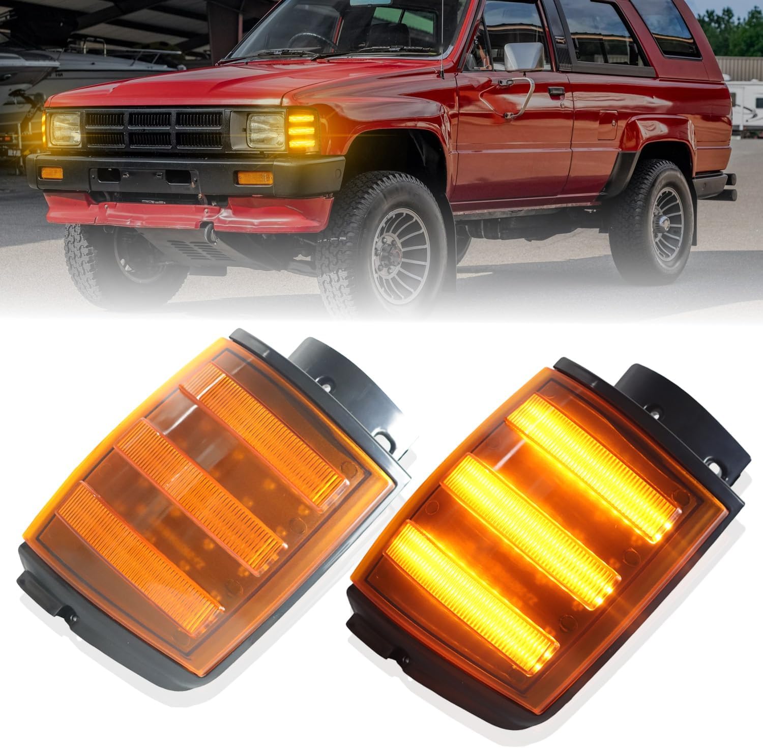 Upgraded Front LED Corner Light for 1984-1989 Toyota 4Runner,1984-1986 Toyota Pickup Truck 2WD/4WD, Amber LED Headlight Side Marker Light Parking Lamp, Replaces# 81620-89143, 81610-89143