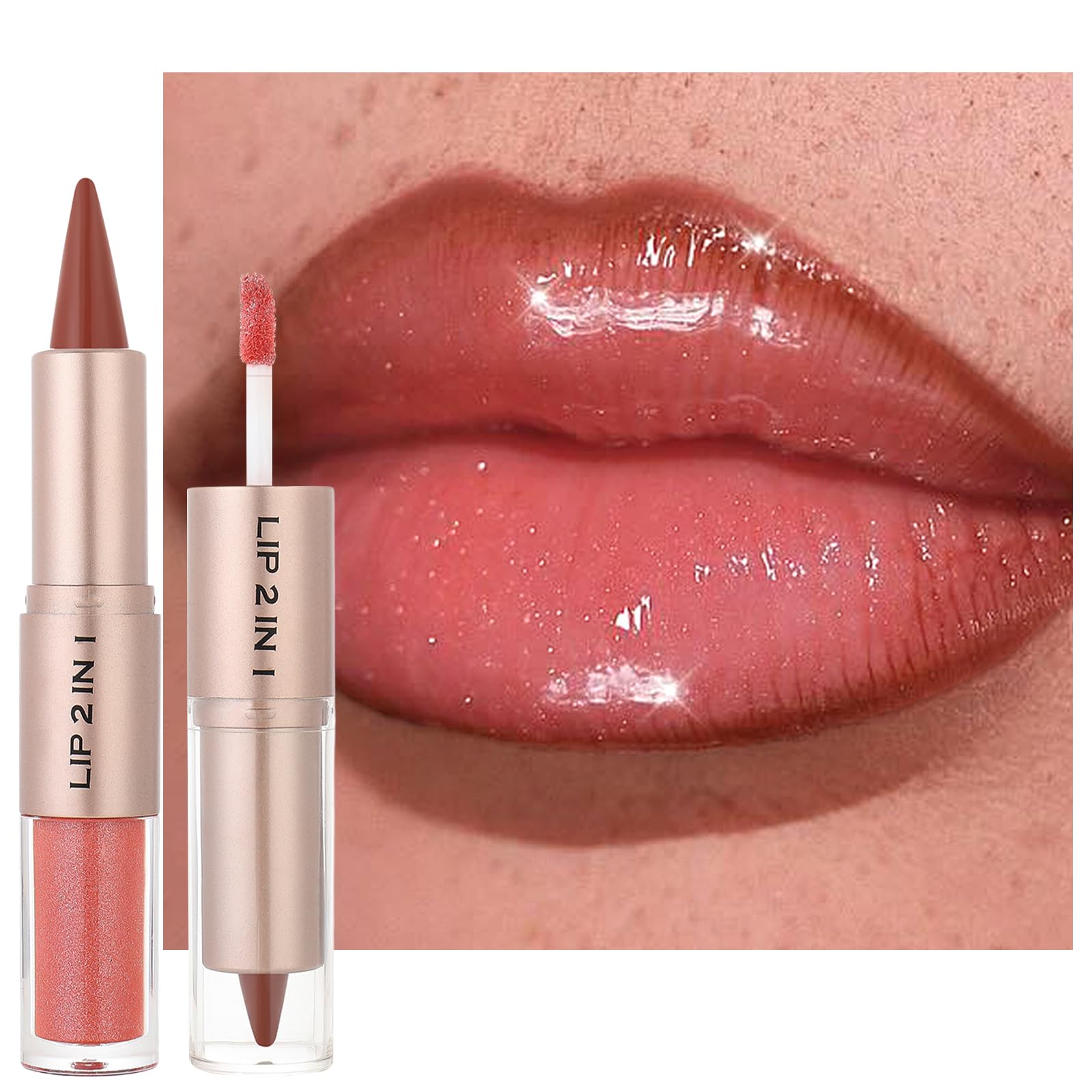 Erinde 2 in 1 Lipliner & Lipgloss, Shimmer Lip Gloss und Matter Samt Lip Liner, Langanhaltend und Hochpigmentiert, Feuchtigkeitsspendende Formel für Vollere Lippen, Tierversuchsfrei #04