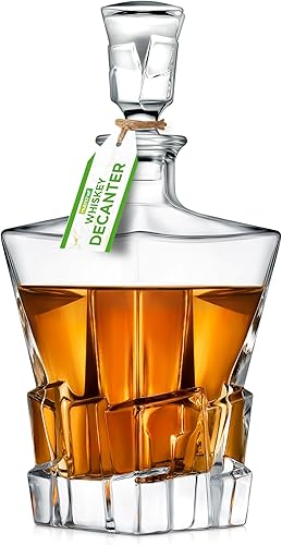 Miniatura 10 de NutriChef Vasos de vidrio - Juego de jarras de whisky de barril de 25.4fl oz, decantador de licor con tapón y base, grande, marrón