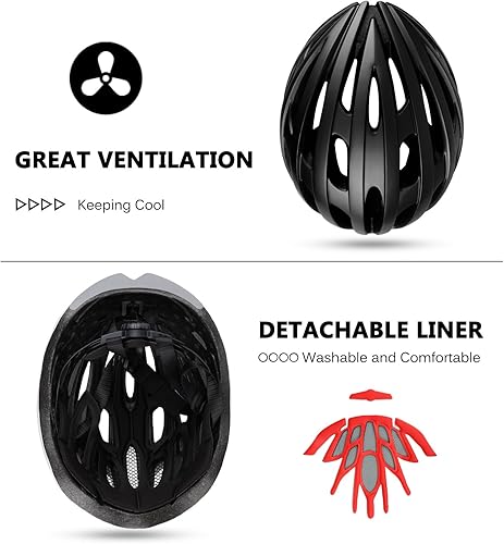 Miniatura 5 de Shinmax Casco de bicicleta con luz recargable USB y gafas magnéticas desmontables con protección UV, casco de bicicleta para hombres y mujeres,