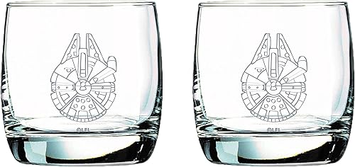 Juego de 2 vasos de cristal de Star Wars  Halcón milenario  Juego de 2 vasos  capacidad de 10 oz  Diseño clásico  Base pesada