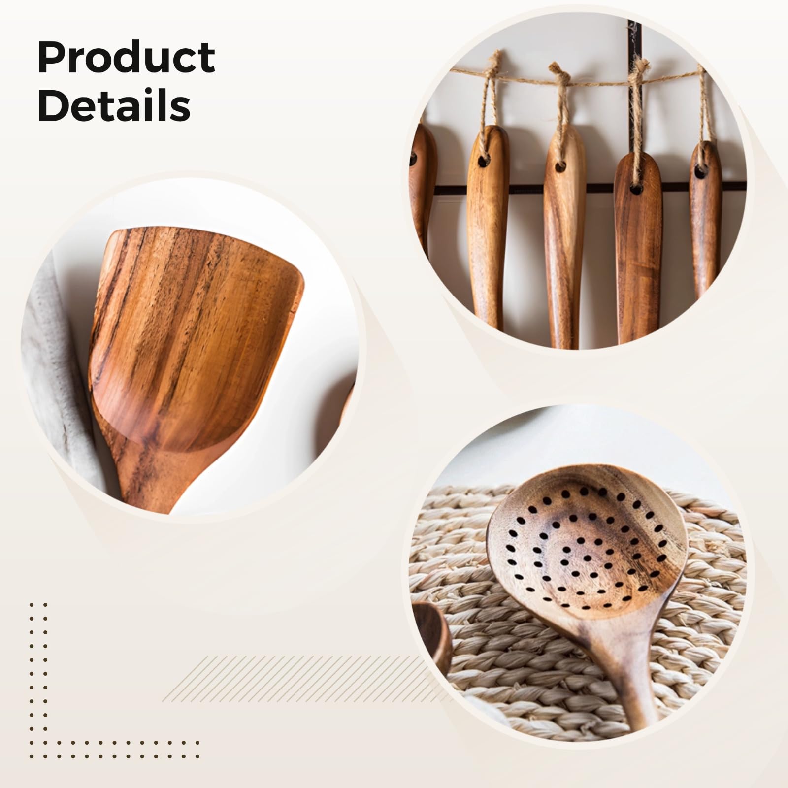 Küchenhelfer-Set, 7-teilig, aus Teakholz, Kochutensilien aus Holz mit langen Griffen, antihaftbeschichtet und hitzebeständig, ideal für den täglichen Gebrauch