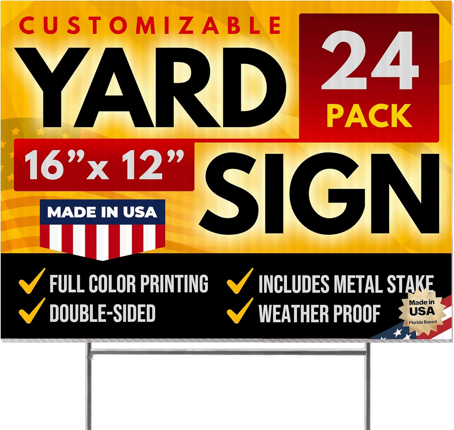 16"x12" Double Sided Custom Yard Signs with Stakes, Personalized Blank Yard Signs for Outdoors, Customized Full Color Corrugated Plastic Signs for Business p (24-Pack)
