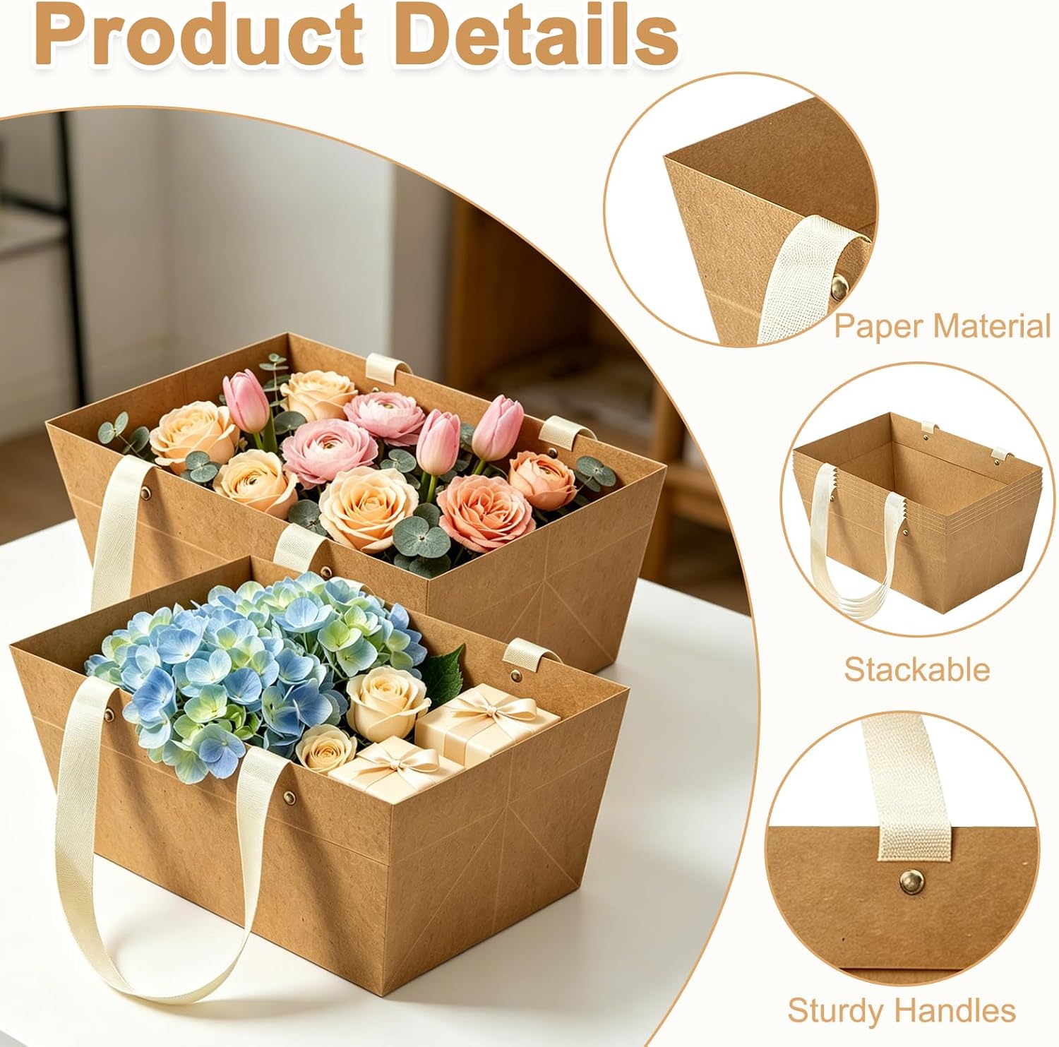 Erthskda 20 Pack Gift Baskets Empty Bulk, Baskets for Gifts with Handles | Cardboard Basket for Packages Wrapping, Anniversary Display, Wedding Party