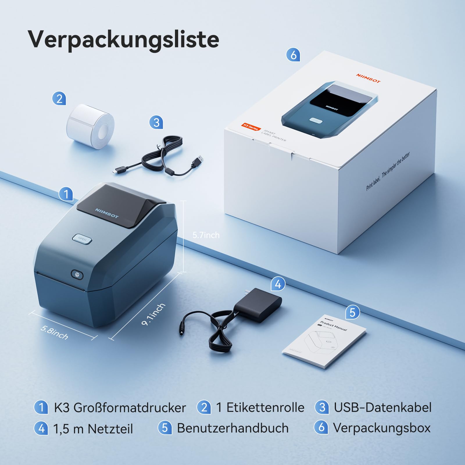 NIIMBOT Bluetooth Etikettendrucker mit Breitformat-Etiketten (50mmx30mm), Thermodrucker 3x4 Zoll Versandetiketten Drucker, Etikettiergerät Label Printer für Barcode, Einzelhandel, kleine Unternehmen
