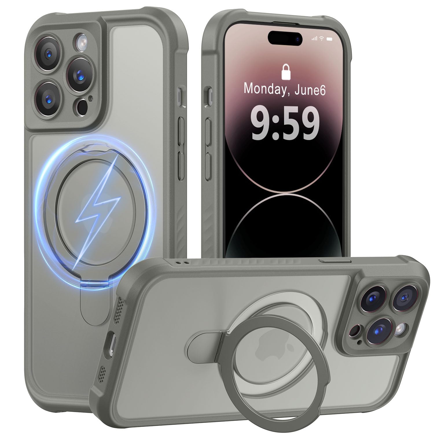 MOCCA Magnetic for iPhone 14 Pro Case with Stand,Titanium Gray