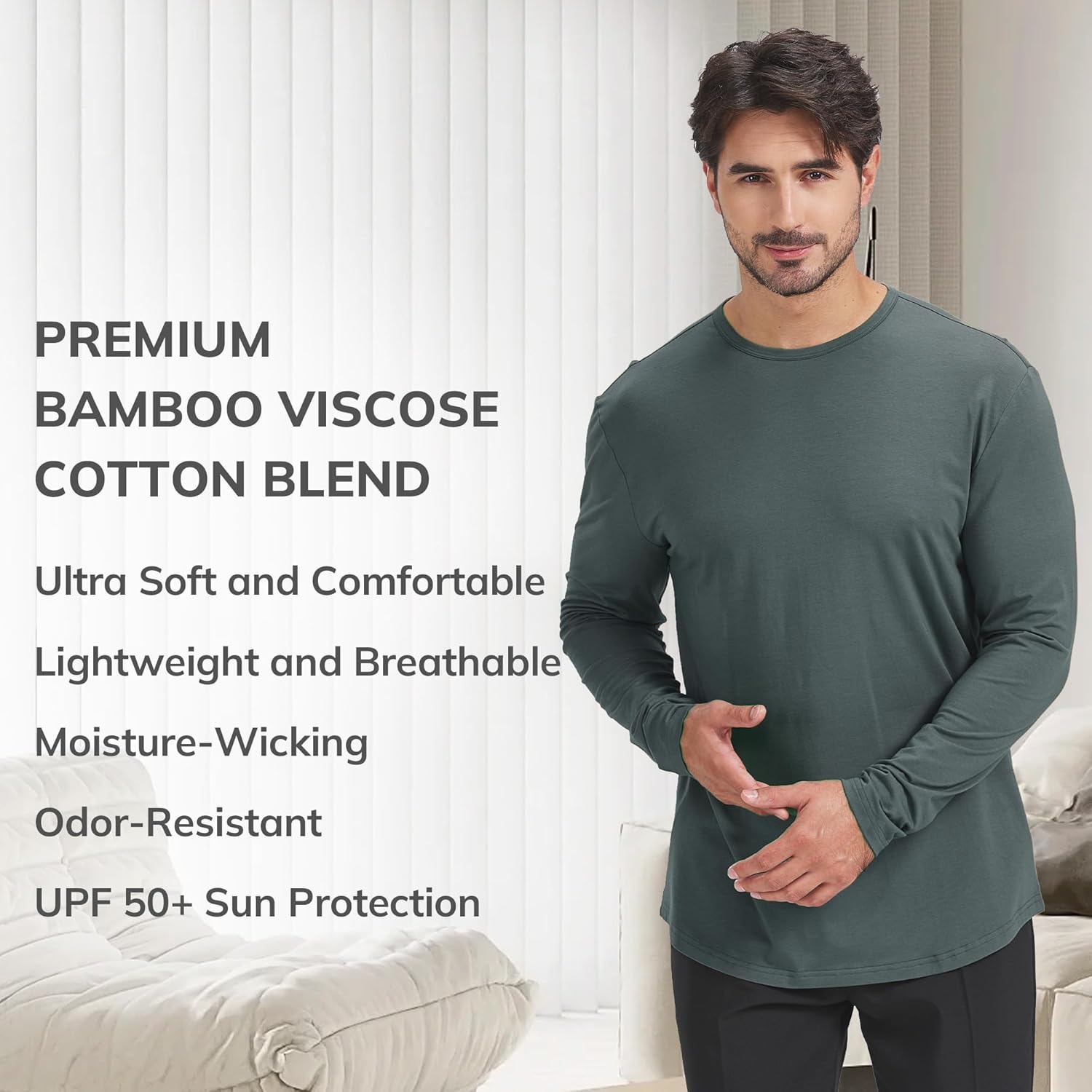 netdraw Men's Ultra-Soft Bamboo Viscose T-Shirt, Curved Hem Lightweight Cooling Cotton Blend Casual Tee - Image 3