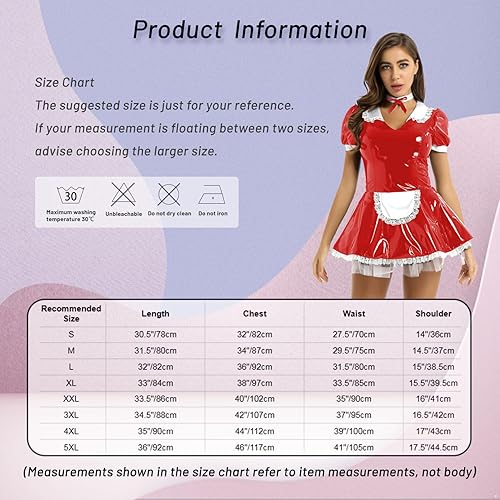 Miniatura 6 de YiZYiF Lencería sexy para mujer, conjunto de lencería de cuero de PVC, parte superior corta, minifalda, vestido de criada francesa