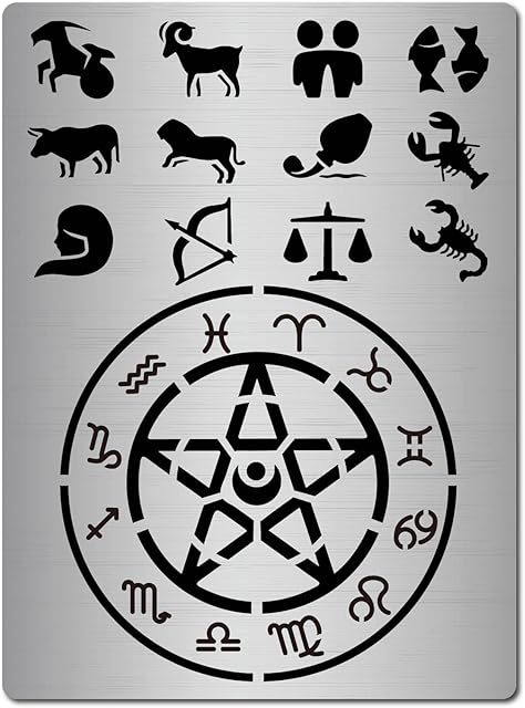 GORGECRAFT Metal Constellations Stencils Zodiac Glyphs Symbols Stainless Steel Astrological Astrology Horoscope Sign Template Runes Stencil for Painting, Wood Burning, Pyrography, Engraving Crafts