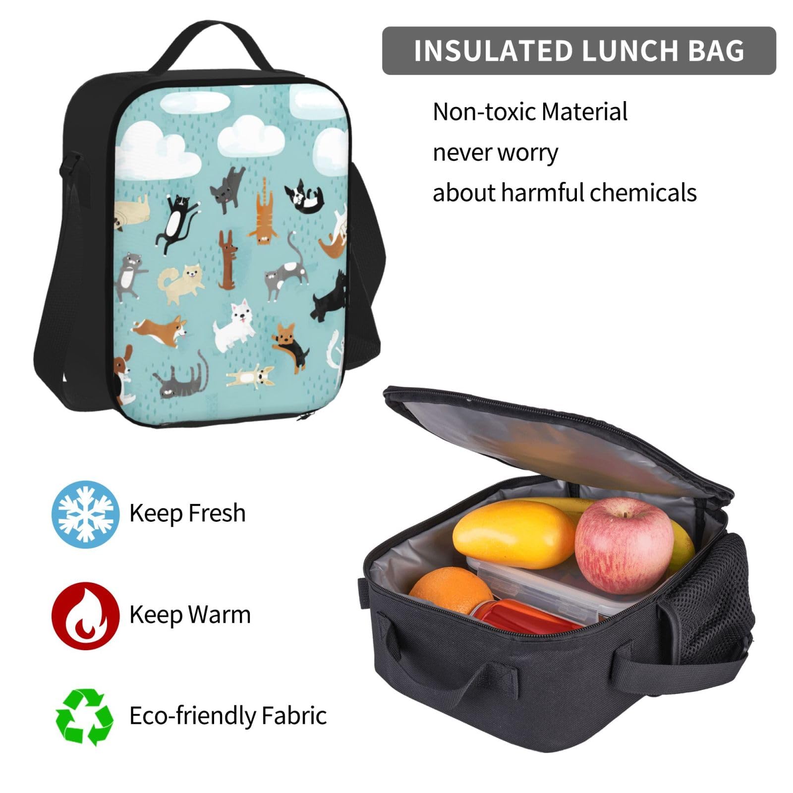 Zestaw plecaków szkolnych z nadrukiem kotów i psów, o dużej pojemności, wodoodporny plecak na laptopa z izolowaną torbą na lunch i piórnikiem dla nastolatków gimnazjalnych i przyborów