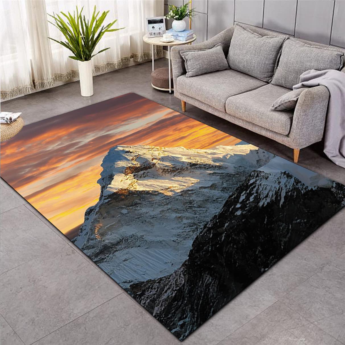 Tapis salon coucher de soleil nordique pour une ambiance chaleureuse