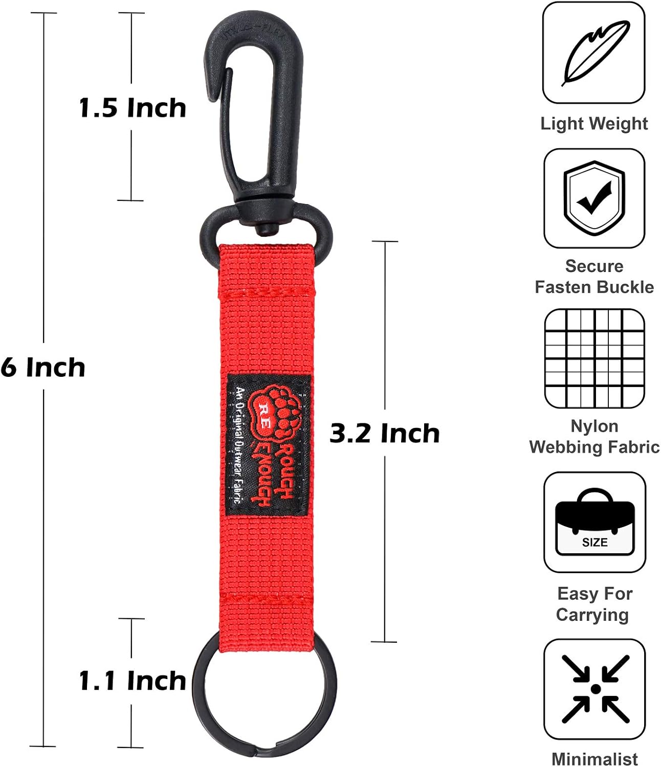 Rough Enough Keychain Accessories Key Chain Rings Holder Carabiner Clip with Name Tag Label Identification for Key Locker Plastic Black Red 2 Set